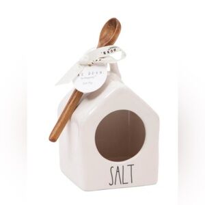 NEW Rae Dunn “SALT” Pig Birdhouse Shape w/ Wooden Spoon Farmhouse Holder